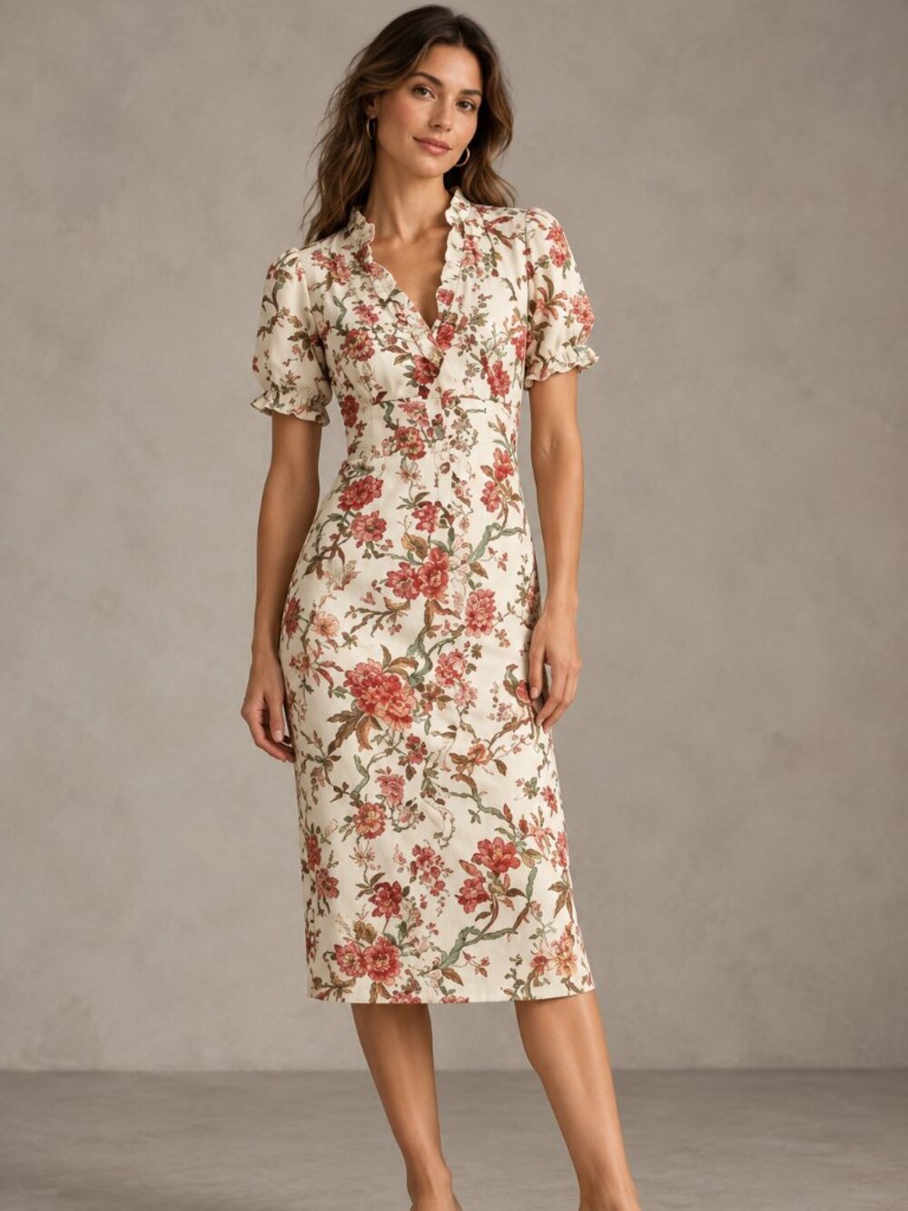 NEW Pilcro Ruffle Collar Button Down Midi Dress Size 2